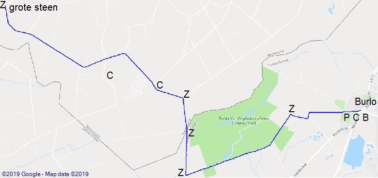 kaartje van de grote steen tot Burlo