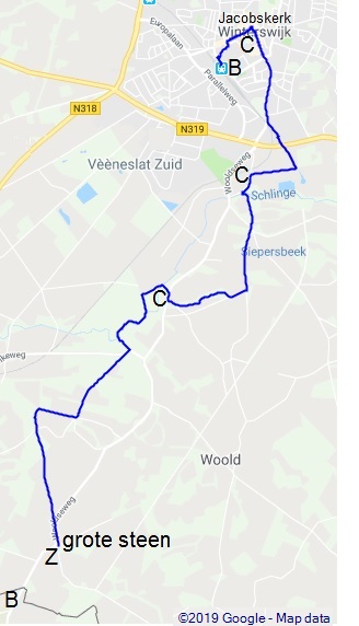kaartje van de grote steen tot Winterswijk