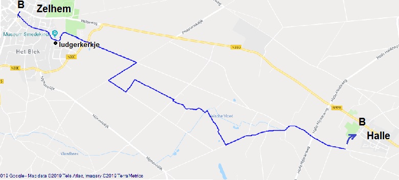 kaartje van Zelhem naar Halle